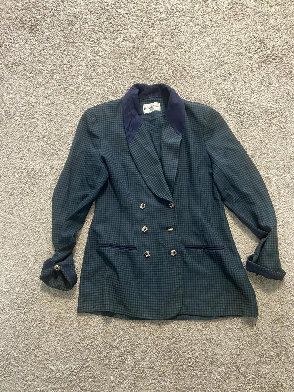 Vintage Danny & Nicole Blazer Womens Small Check Shawl Collar Double Breasted